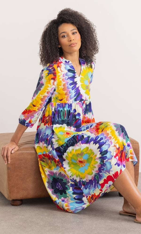 Bold Floral Printed Loose Fit Dress