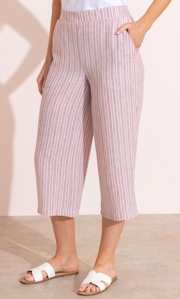 Striped Wide Leg Cropped Trousers