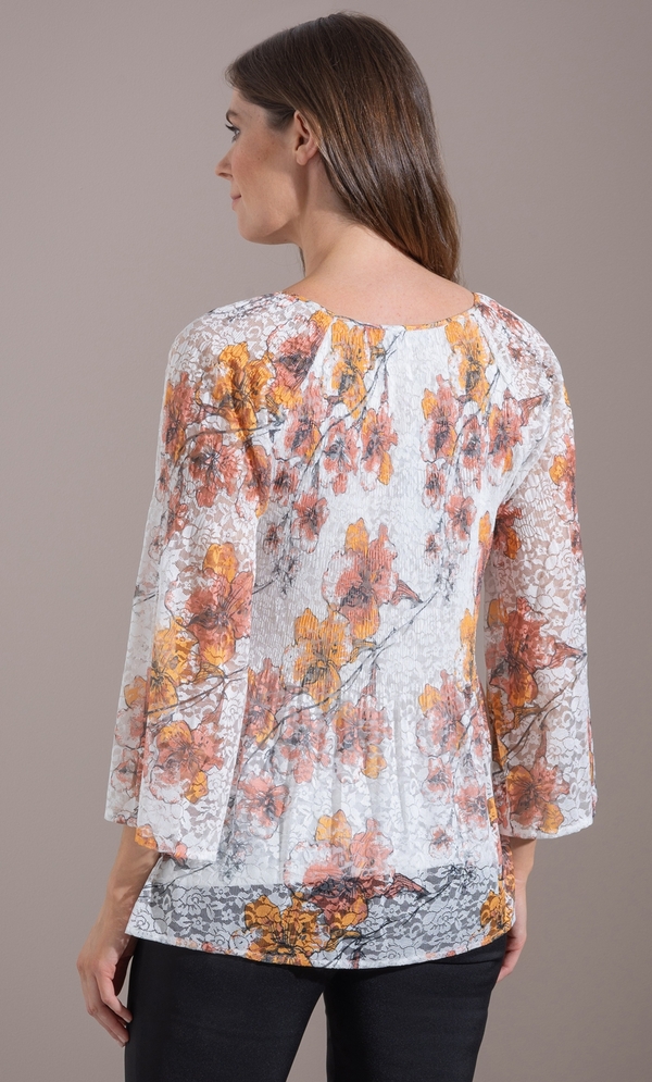 Pleated Lace Printed Top
