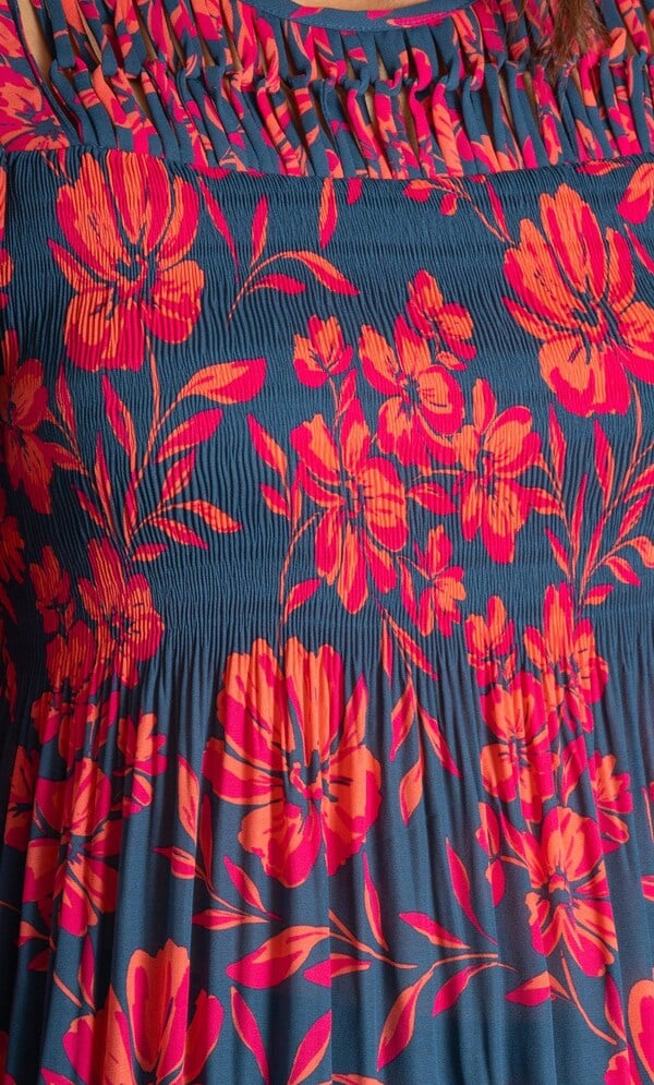 Floral Print Pleated Dip Hem Top