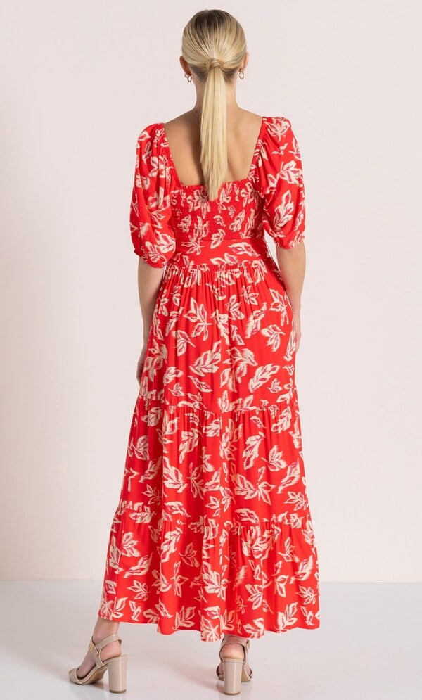 Printed Short Puff Sleeve Maxi Dress