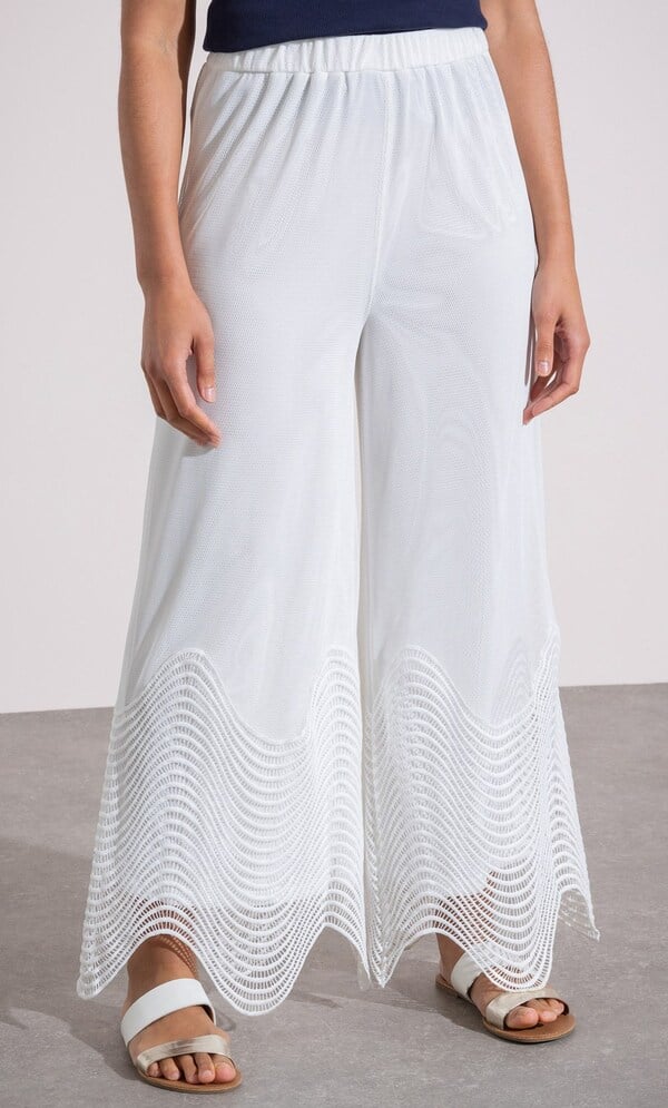 Wide Leg Pull On Mesh Trousers