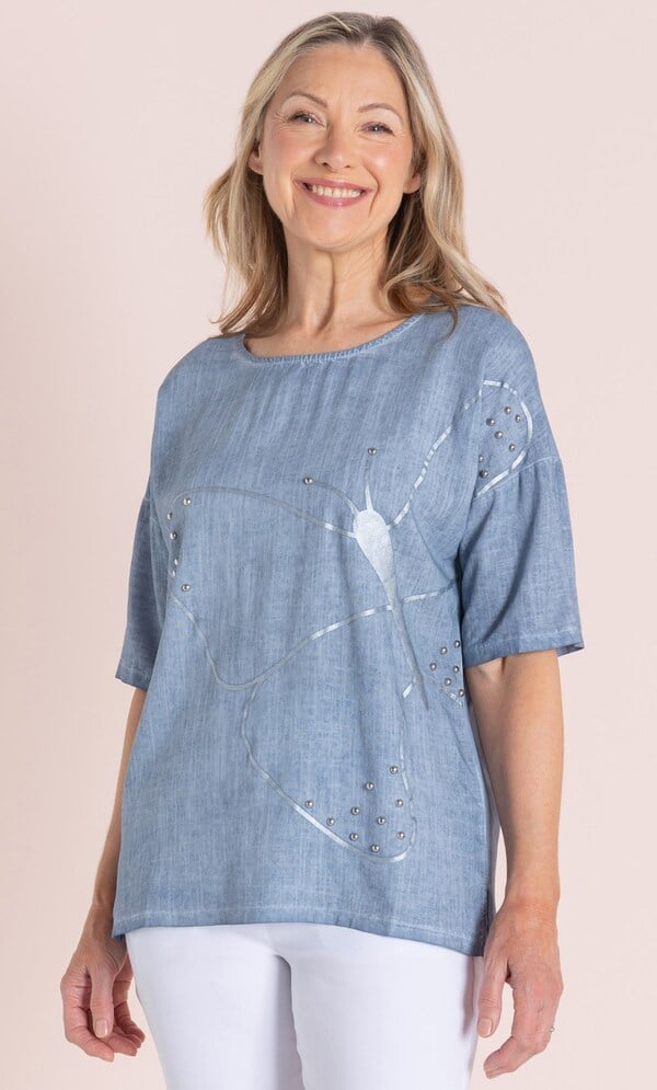 Anna Rose Embellished Linen Blend Top