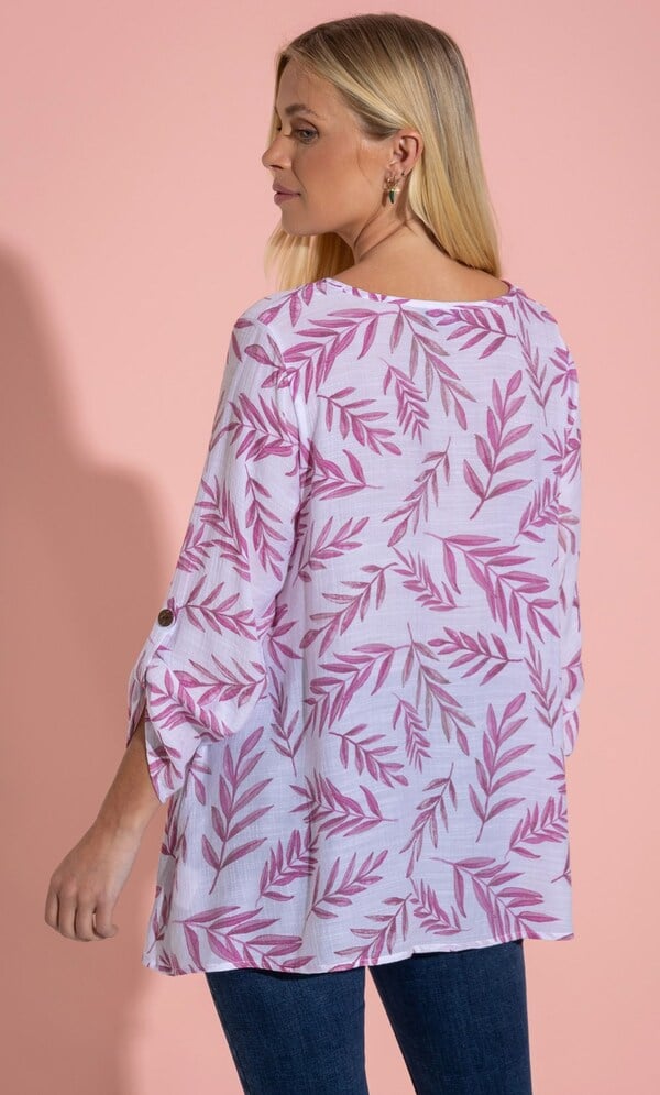 Leaf Print Oversized Tunic Top