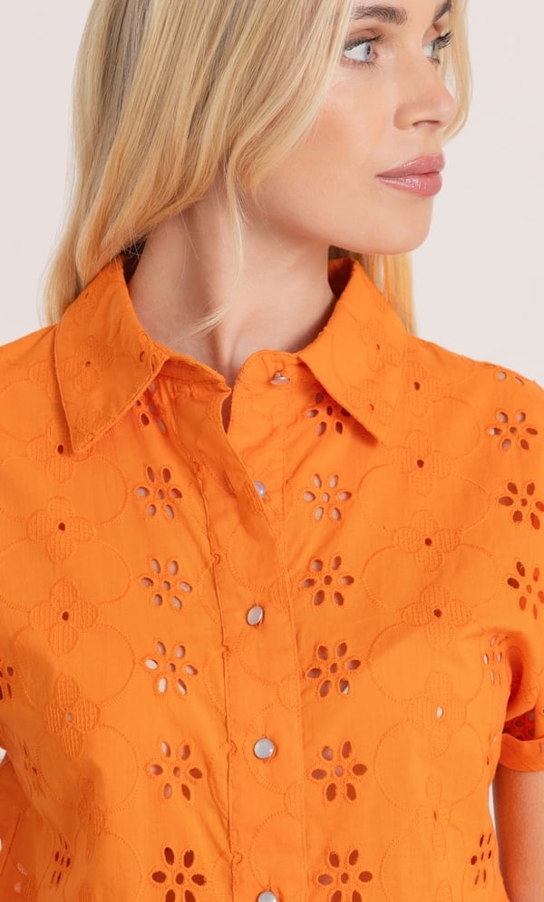 Embroidered Tie Front Cotton Shirt