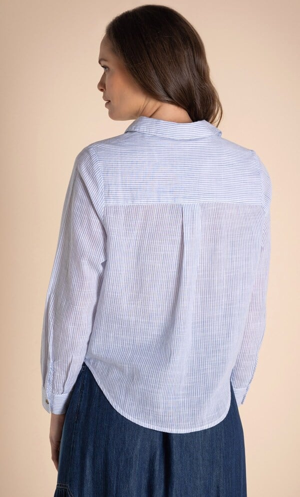 Striped Tie Front Cotton Shirt