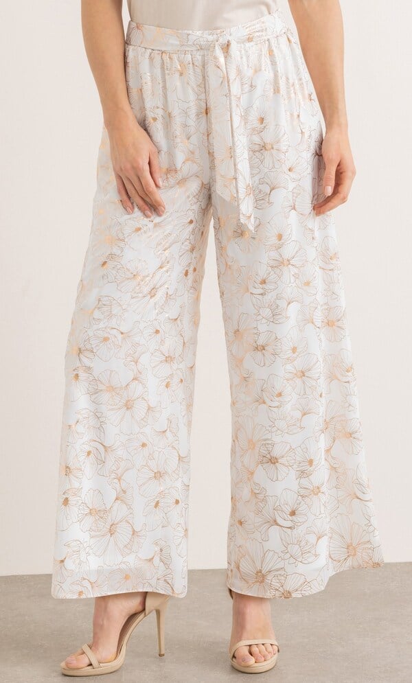 Floral Foil Print Wide Leg Trousers