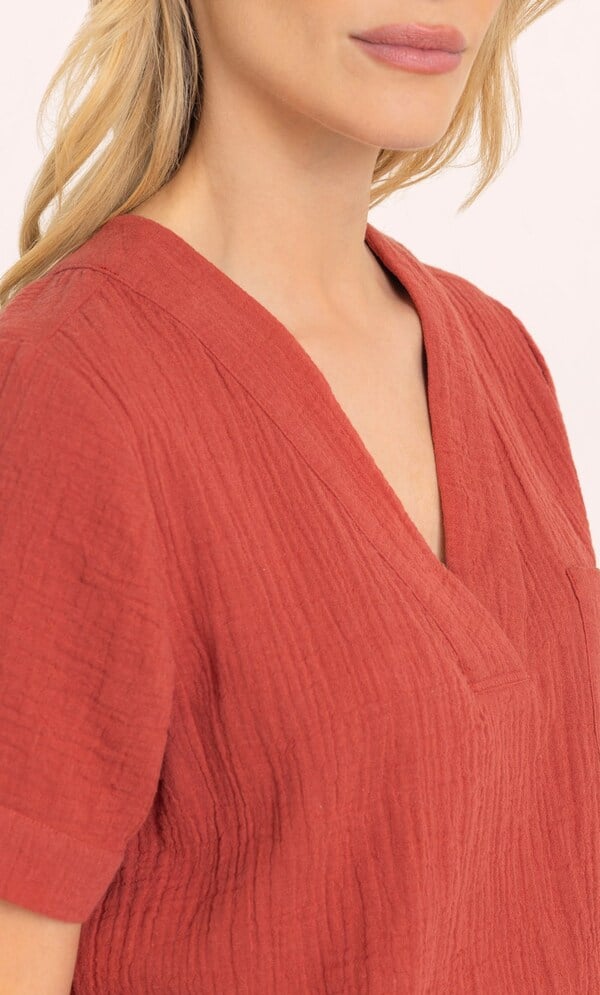 Short Sleeve Cotton V Neck Top