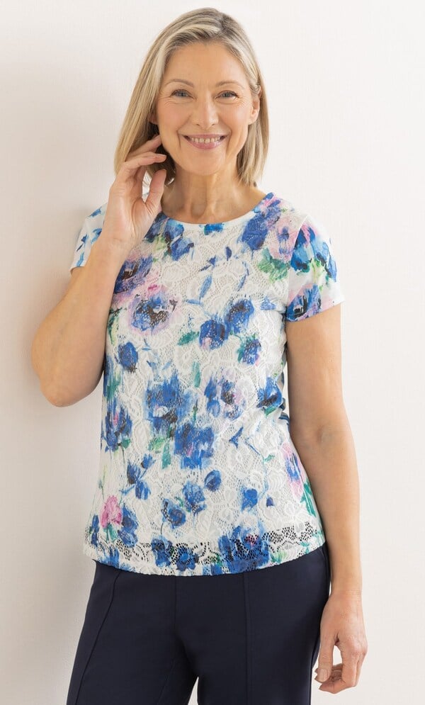 Anna Rose Printed Lace And Jersey Top