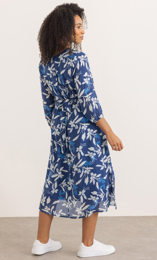 Botanical Print V Neck Dress