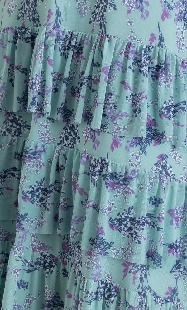 Floral Print Wrap Mesh Dress