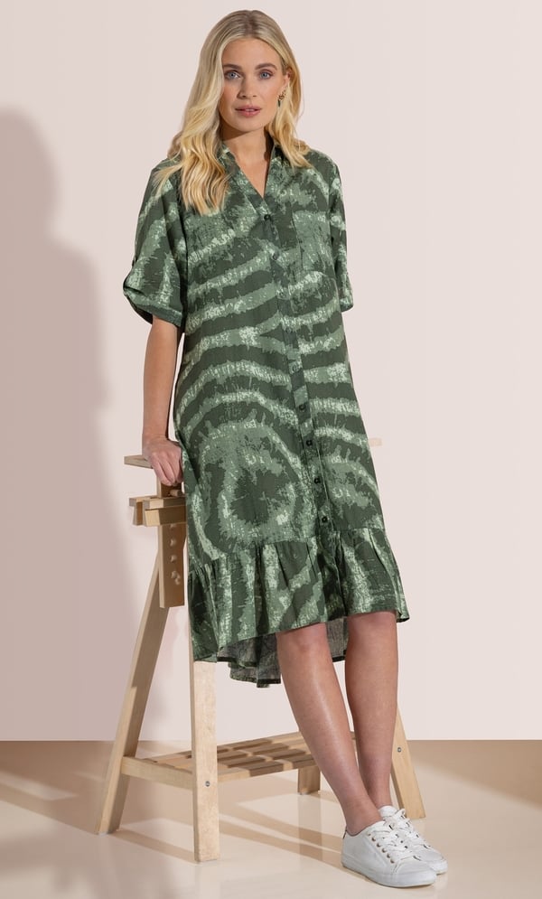 Printed Linen Blend Shirt Dress