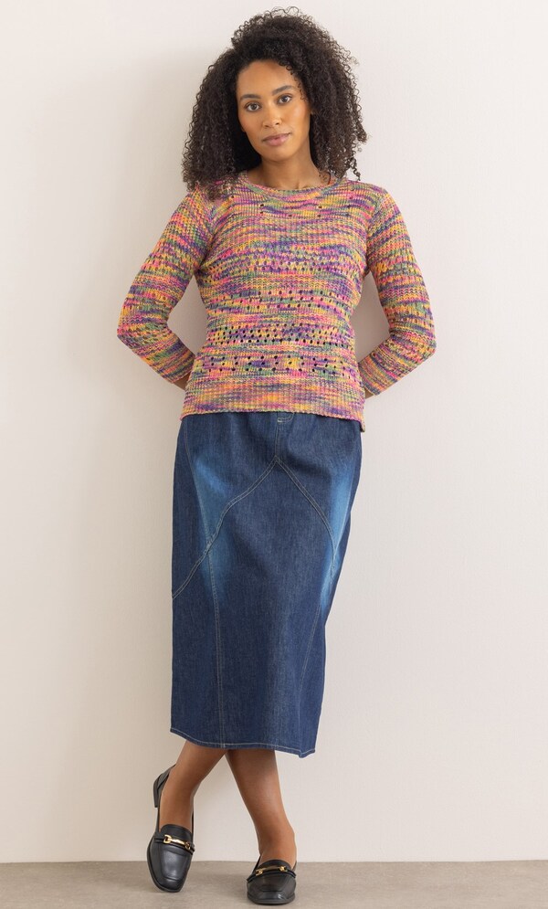 Space Dye Open Tape Yarn Knit Jumper in Orange | Klass