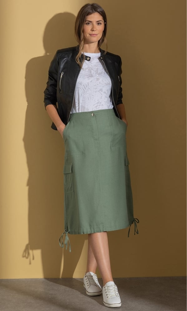 Linen Blend Tie Hem Utility Skirt
