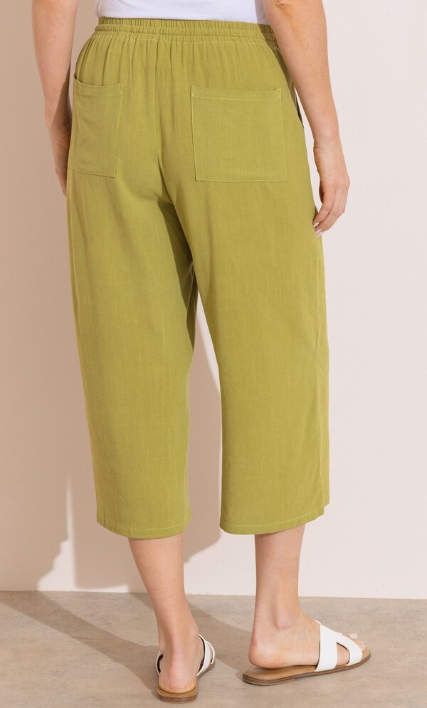 Wide Leg Linen Blend Cropped Trousers