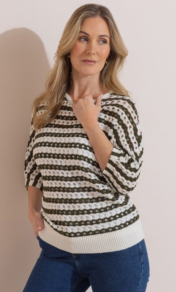 Striped Open Knit Top