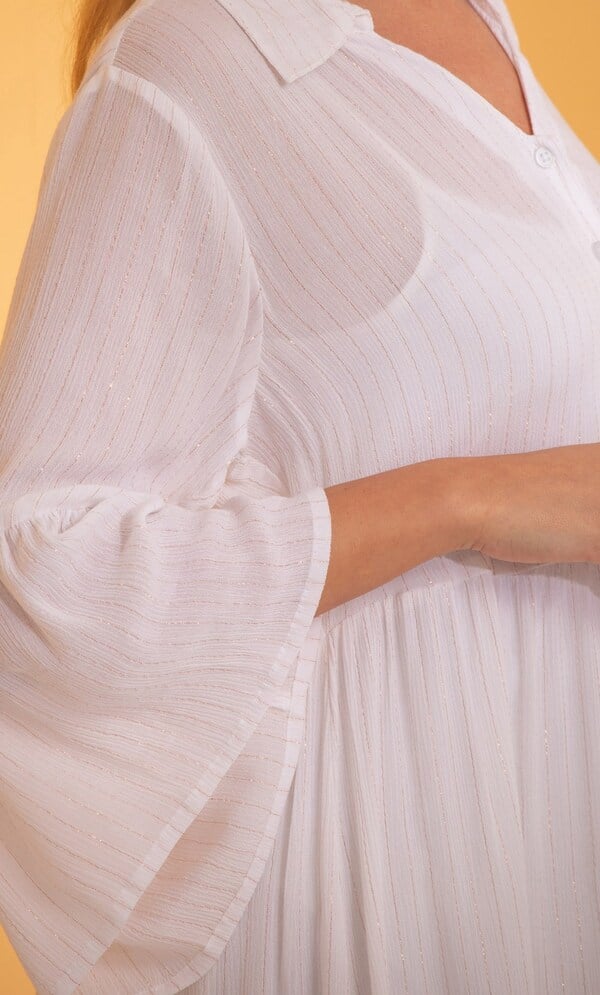 Semi Sheer Shimmer Stripe Shirt Dress