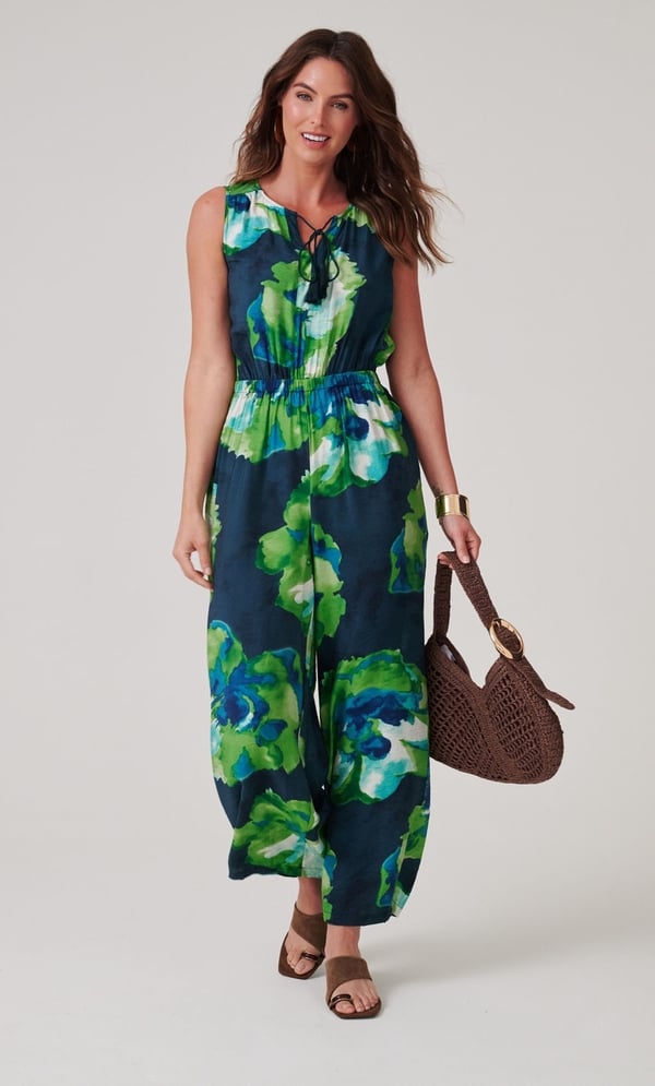 Printed Wide Leg Sleeveless Jumpsuit