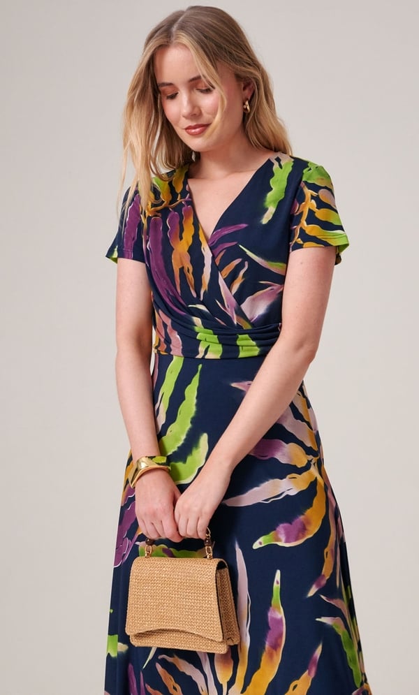 knee length dresses for ladies Blue Flowing Beauty Short Sleeve Midi Dress – FARM Rio