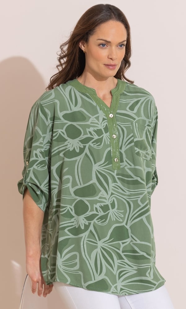 Embellished Printed Relaxed Fit Cotton Top