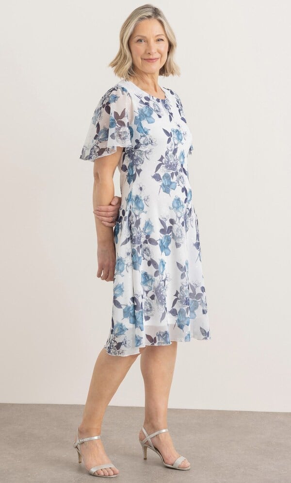 Anna Rose Floral Shimmer Print Bias Cut Dress