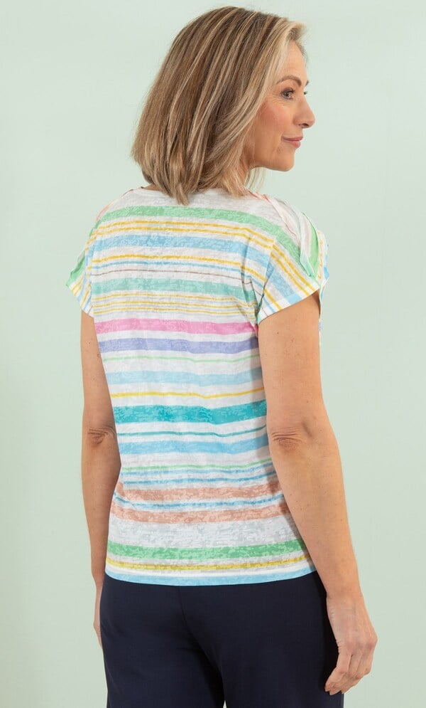 Anna Rose Botanical And Stripe Ruffle Top