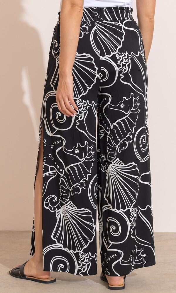 Shell Print Split Wide Leg Trousers