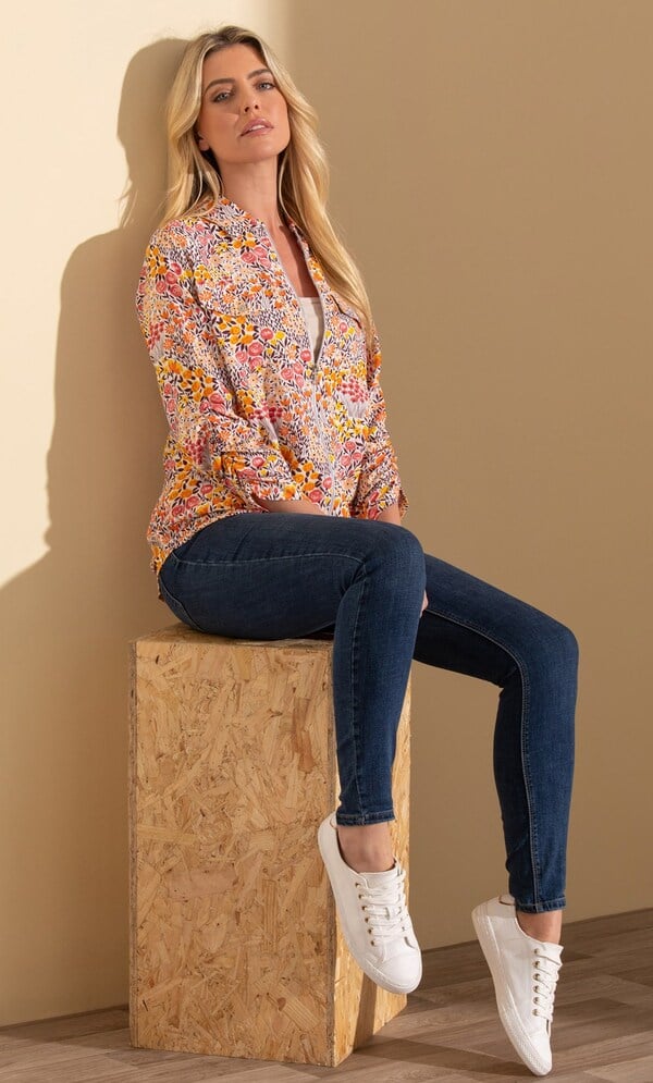 Zip Front Garden Print Top