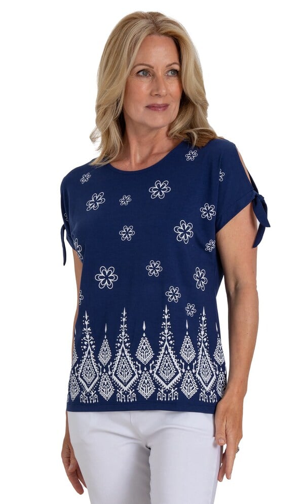 Anna Rose Embellished Print Jersey Top