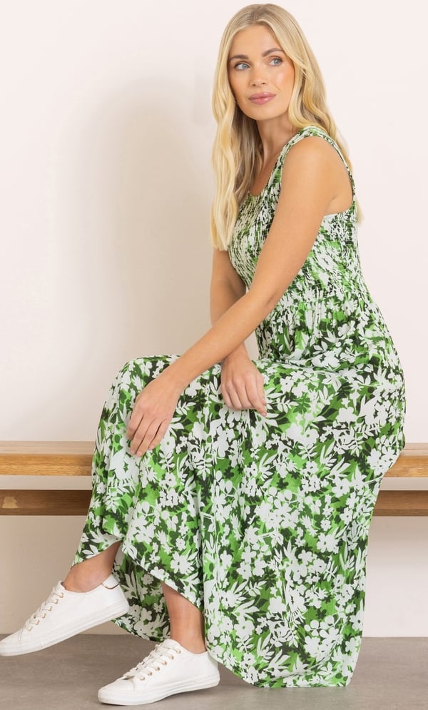 Garden Print Smocked Midaxi Dress
