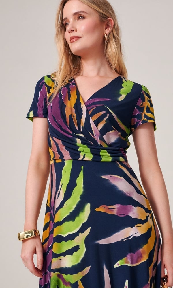 Printed Short Sleeve Midi Dress