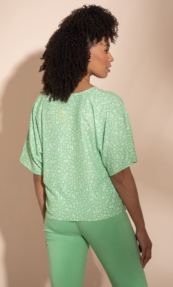Printed Textured Tie Front Top