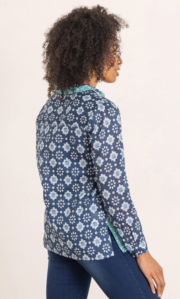 Embroidered Printed Long Sleeve Cotton Top