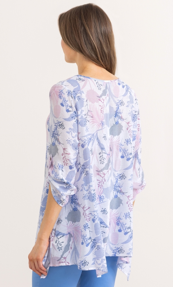 Botanical Printed Dip Hem Tunic Top