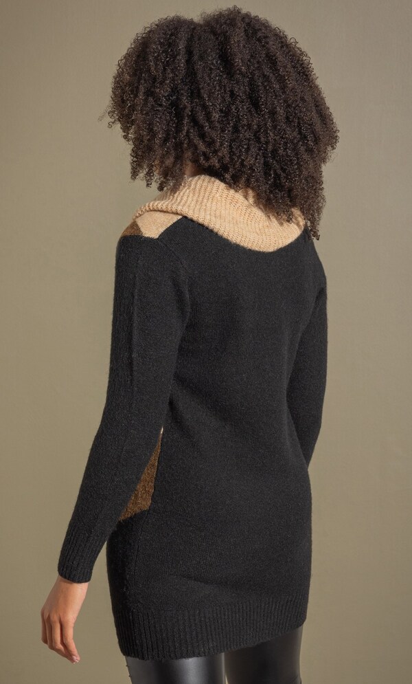 Cowl Neck Chevron Knit Tunic Top