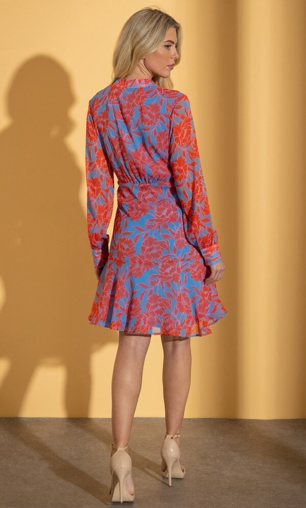 Red Floral Printed Chiffon Dress