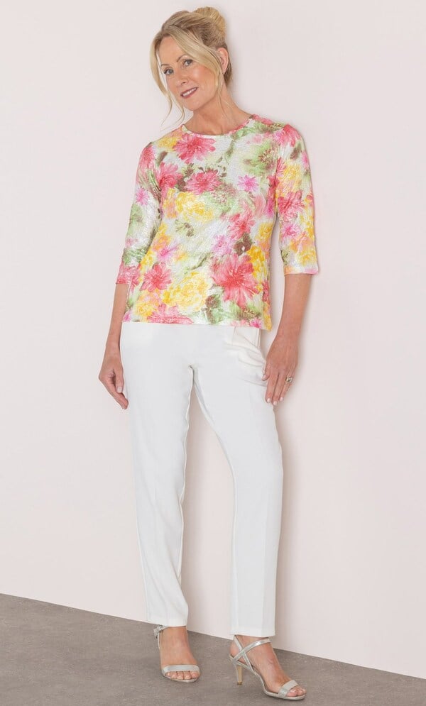 Anna Rose Shimmer Garden Print Jersey Top