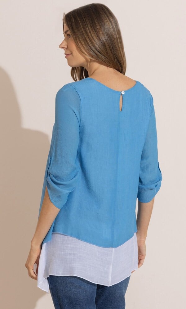 Layered Dipped Hem Tie Front Tunic Top