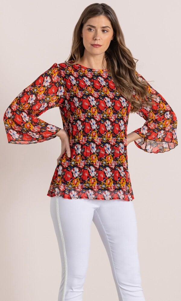 Floral Print Pleated Top