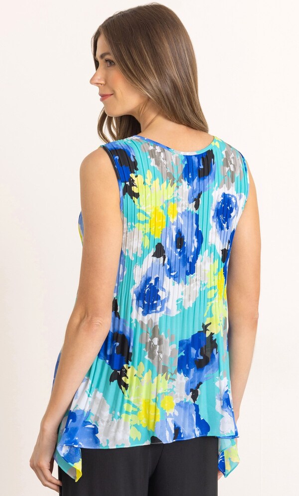 Crochet Trim Floral Pleat Top