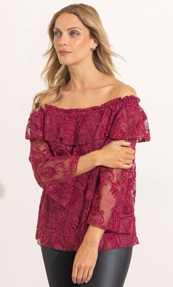 Embroidered Lace Bardot Top