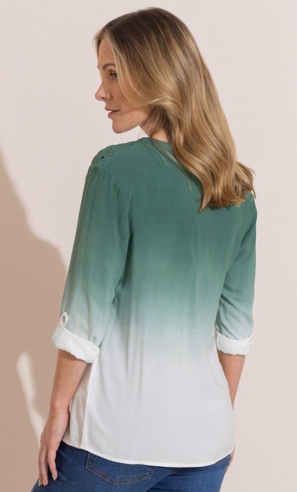 Eyelet Detail Ombre Dip Dye Blouse