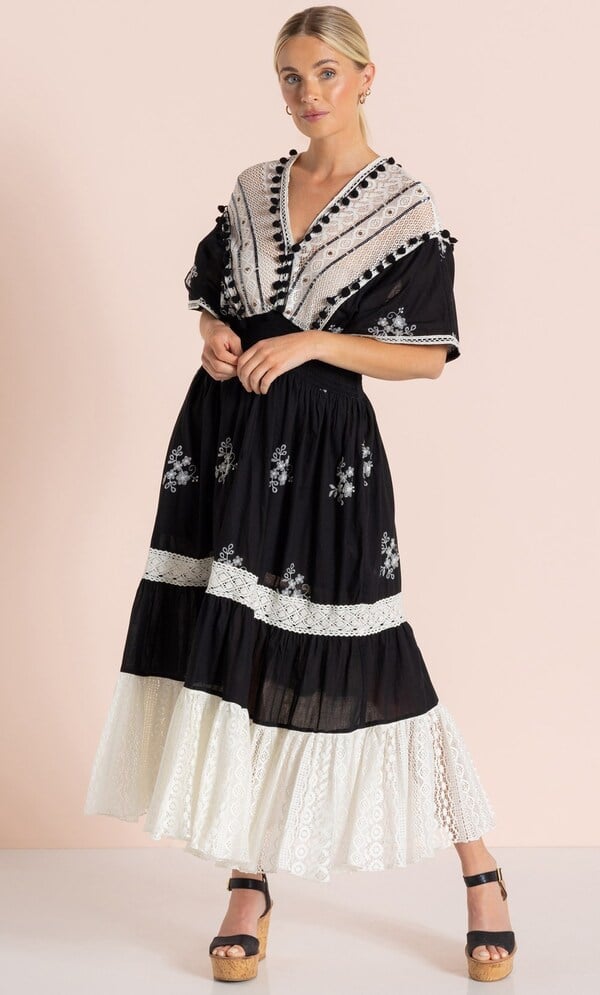 Embroidery And Lace Cotton Maxi Dress