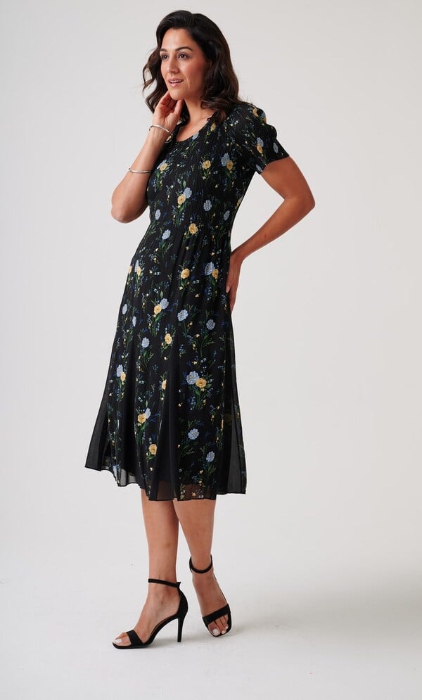 Anna Rose Garden Print Pleated Midi Dress