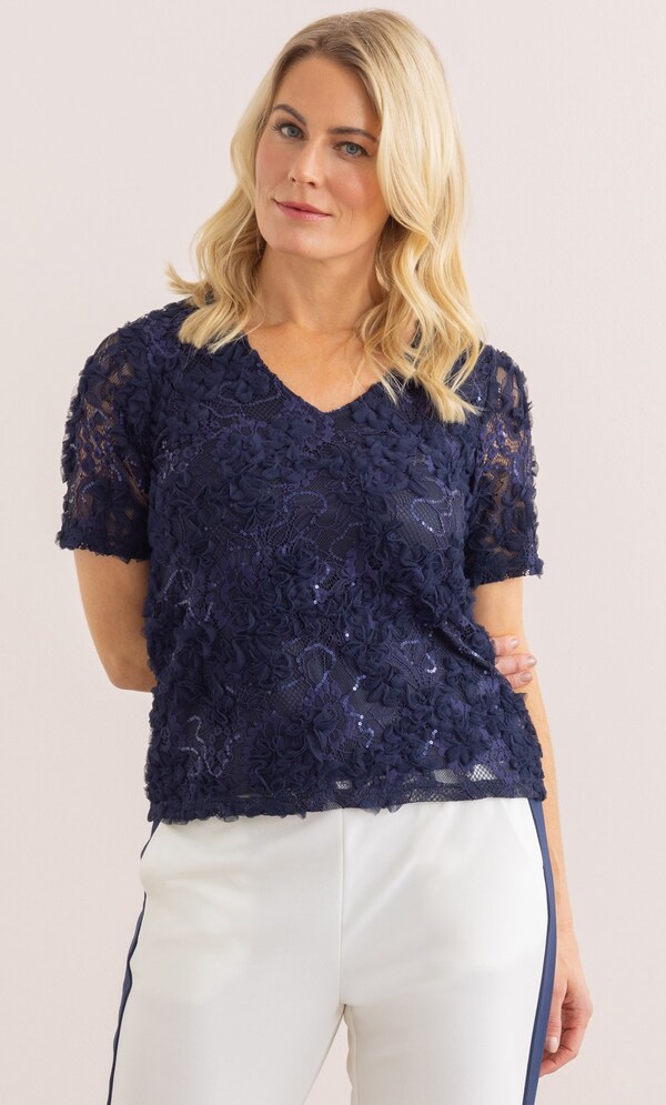 Sequin Ruffle Lace Short Sleeve Top
