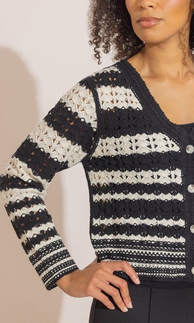Stripe Crochet Knitted Cardigan