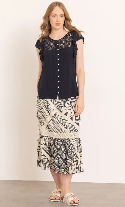 Short Sleeve Lace Trim Blouse