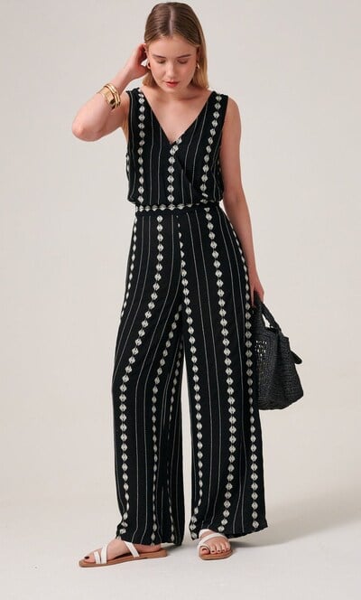 Embroidered Sleeveless Wide Leg Jumpsuit