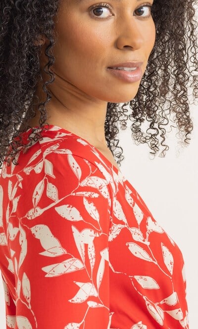 Leaf Printed Wrap Jersey Dress