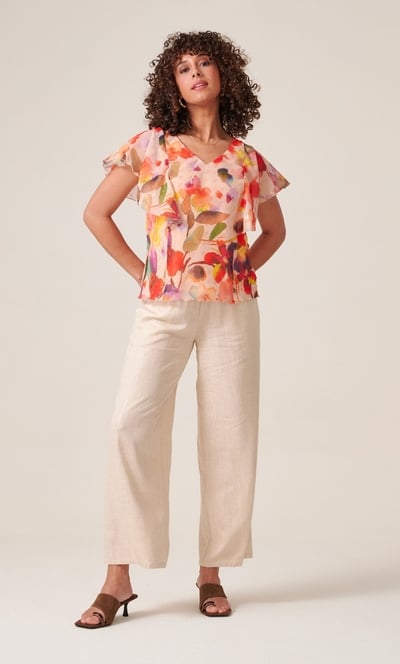 Bold Floral Shimmer Print Bias Cut Top
